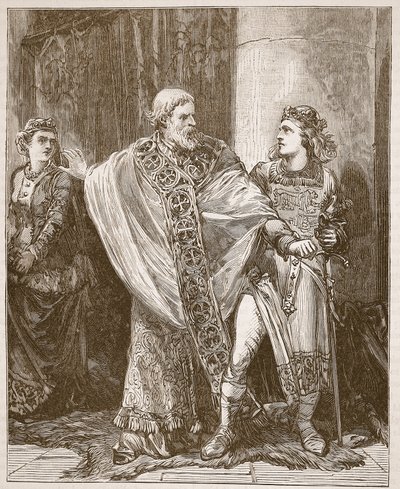 Dunstan die Edwy uit de aanwezigheid van Elgiva sleept, illustratie uit Cassells Illustrated History of England door English School