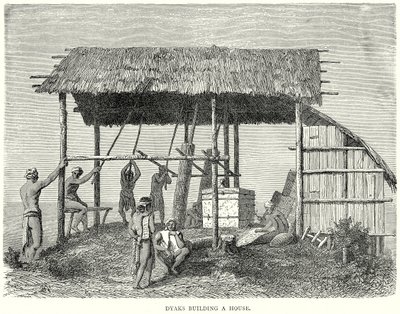Dyaks bouwen een huis (gravure) door English School
