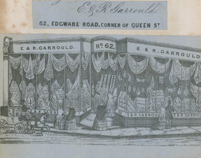 E & R Garrould, 62 Edgware Road, hoek van Queen Street, Londen door English School