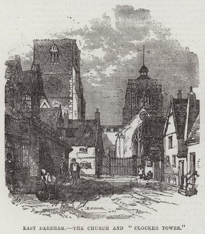 East Dereham, de kerk en "klokkentoren" door English School