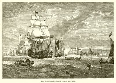 Schepen van de Oost-Indische Compagnie verlaten Woolwich (1623) door English School
