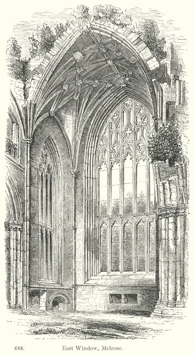 East Window, Melrose (gravure) door English School