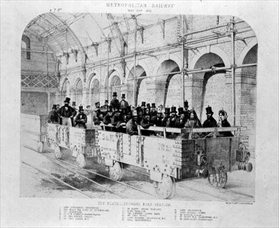Edgware Road Station tijdens de Inaugurele Reis van de Metropolitan Railway, 24 mei 1862 door English School
