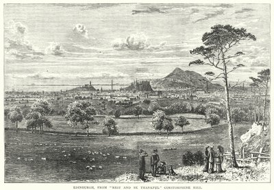 Edinburgh, vanaf "Rest and Be Thankful" Corstorphine Hill (gravure) door English School