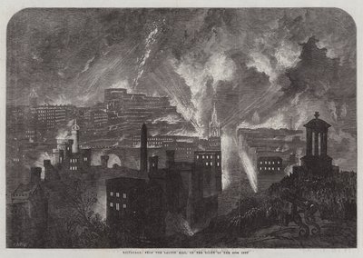 Edinburgh, vanaf de Calton Hill, op de Nacht van de 10e Inst (gravure) door English School