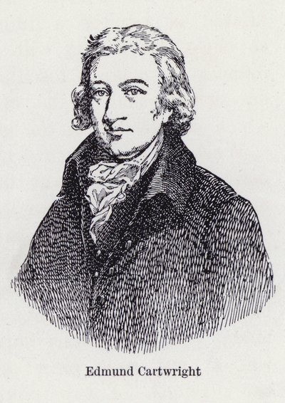 Edmund Cartwright, Engelse uitvinder van het mechanisch weefgetouw (litho) door English School
