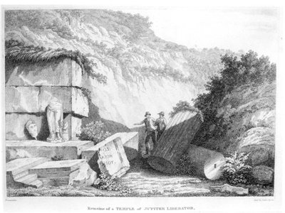 Edward Daniel Clarke bezoekt de overblijfselen van de Tempel van Jupiter Liberator in Troad, uit Deel 2 van Travels in Various Countries of Europe, Asia and Africa, gepubliceerd in 1812 door English School