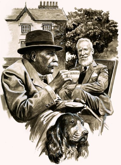 Edward Elgar en George Bernard Shaw drinken thee door English School