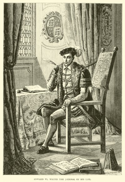 Eduard VI schrijft het dagboek van zijn leven door English School