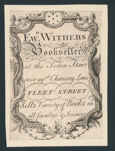 Edward Withers, Boekhandelaar, Chancery Lane, Fleet Street, handelskaart door English School