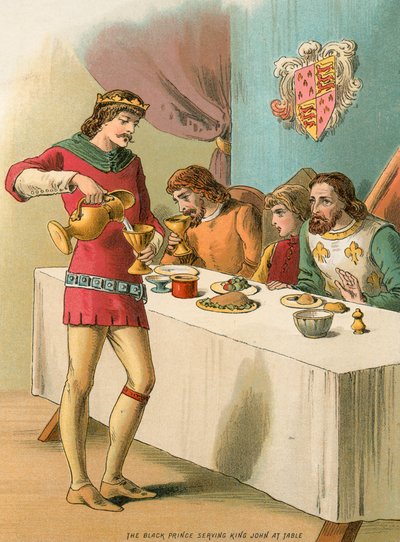 Edward, de Zwarte Prins, die koning John aan tafel bedient door English School