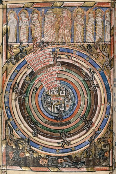 Egerton 2781, f.1v Tabel van de Sferen tussen Hemel en Hel, illustratie uit de 