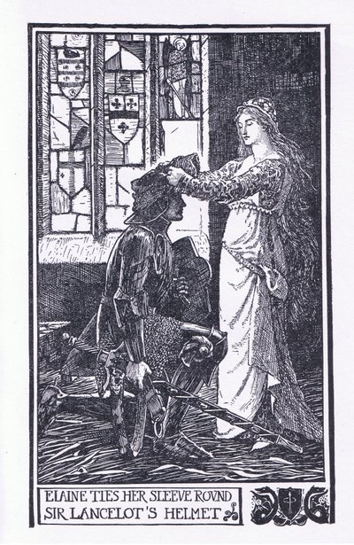 Elaine bindt haar mouw om Sir Lancelot