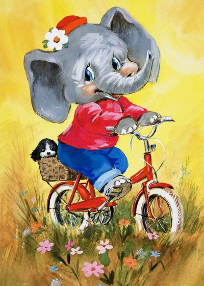 Olifant op een fiets door English School