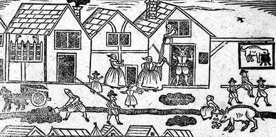 Elizabethaanse Straatscène, uit A Book of Roxburghe Ballads door English School