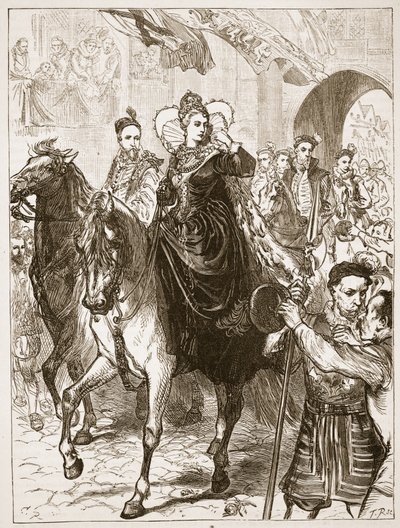 Elizabeths publieke intocht in Londen, illustratie uit Cassells Geïllustreerde Geschiedenis van Engeland door English School
