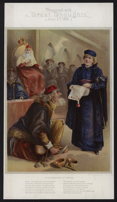 Ellen Terry als Portia in De Koopman van Venetië door English School