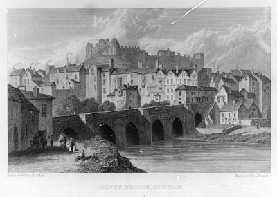 Elvet Bridge, Durham, gegraveerd door ? Frances naar W. Westall, 1829 door English School
