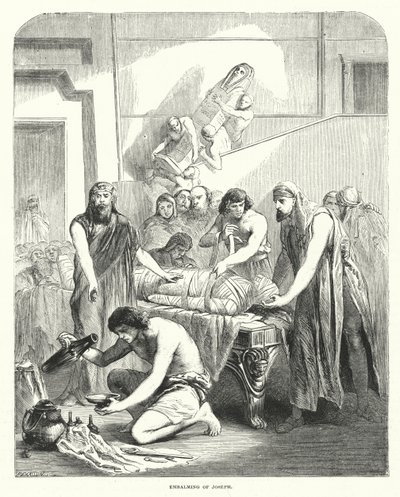 Het balsemen van Jozef (gravure) door English School