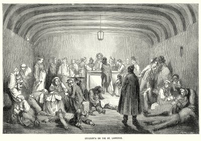 Emigranten op de St Lawrence (gravure) door English School