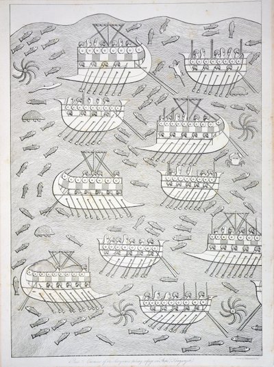 Vijanden van de Assyriërs die hun toevlucht zoeken in schepen, plaat 71 uit Nineveh en zijn Overblijfselen door Austen Henry Layard (1817-94) gepubliceerd 1849 door English School