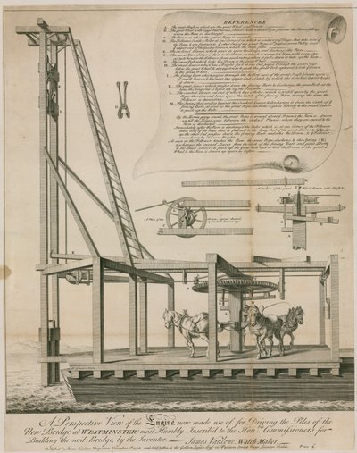Motor voor het aandrijven van de palen, Westminster Bridge door English School