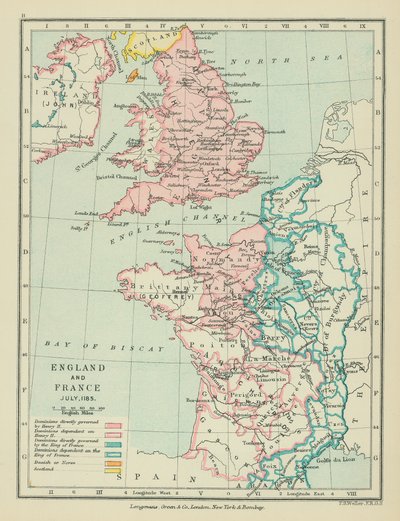 Engeland en Frankrijk (kleurenlitho) door English School