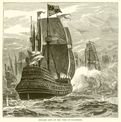 Engels schip uit de tijd van Elizabeth door English School