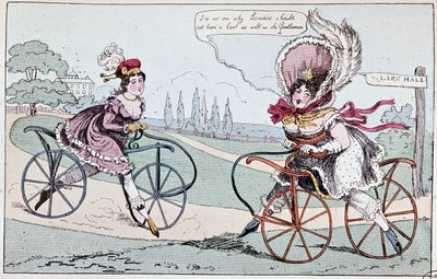 Engelse cartoon over hobby paarden in 1819 (eerste fietsen) - in 