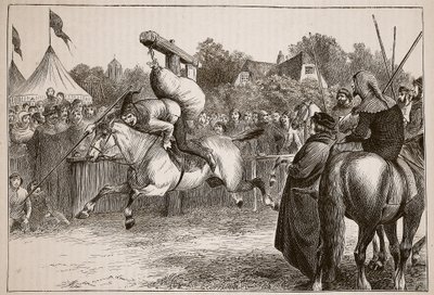 Engelse vrolijkheid in de veertiende eeuw: Steekspel bij de Quintain, illustratie uit Cassells Geïllustreerde Geschiedenis van Engeland door English School