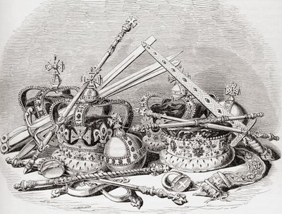 Engelse regalia, uit Old England: A Pictorial Museum, uitgegeven 1847 door English School