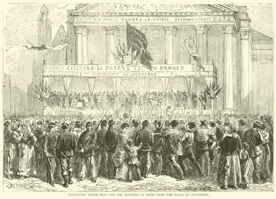Vrijwilligers inschrijven voor de verdediging van Parijs op de Place du Pantheon, oktober 1870 door English School