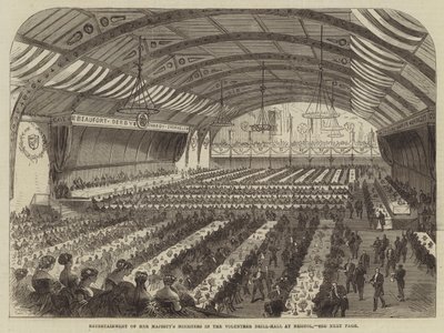 Vermaak van de Ministers van Hare Majesteit in de Vrijwillige Oefenhal in Bristol (gravure) door English School
