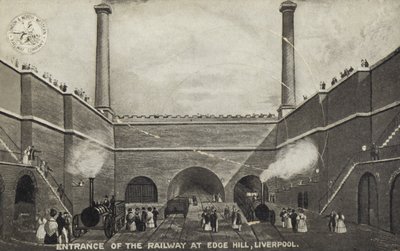 Ingang van de spoorweg bij Edge Hill, Liverpool door English School