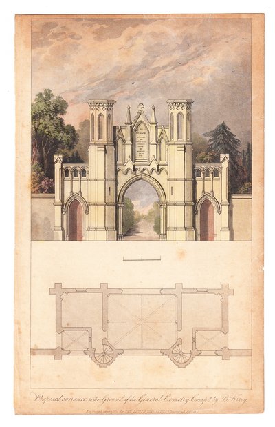 Ingang van Highgate Cemetery gepubliceerd door The Lady Magazine, circa 1839 door English School