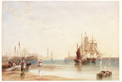 Ingang van de Haven van Sunderland vanaf North Sands door English School