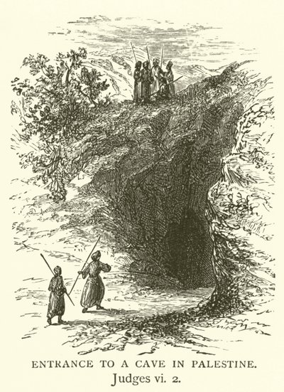 Ingang van een grot in Palestina, Rechters, vi, 2 (gravure) door English School