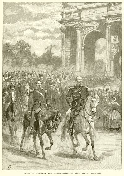 Intocht van Napoleon en Victor Emmanuel in Milaan door English School