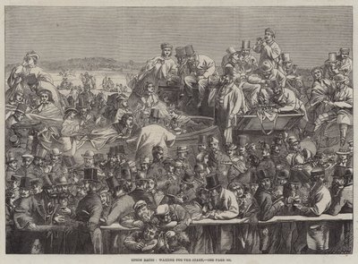 Epsom Races, wachten op de start (gravure) door English School