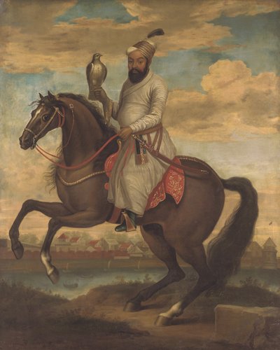 Ruiterportret van een Indiase edelman door English School