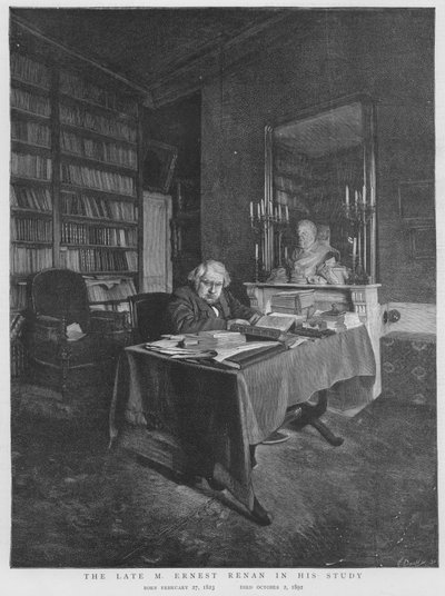 Ernest Renan, Franse filosoof en religieus historicus, in zijn studeerkamer door English School