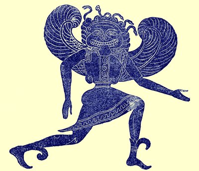 Etruskische gorgon, uit het Campana Museum, illustratie uit Geschiedenis van Rome door Victor Duruy, gepubliceerd 1884 door English School