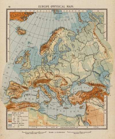 Europa, Fysieke kaart door English School