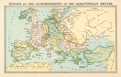 Europa bij het uiteenvallen van het Carlovingische Rijk (kleurenlitho) door English School