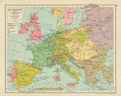 Europa onder Napoleon 1810 (kleurenlitho) door English School