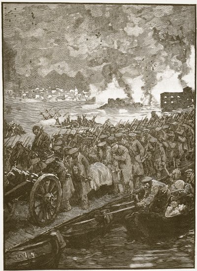 Evacuatie van Sebastopol, illustratie uit Cassells Illustrated History of England door English School