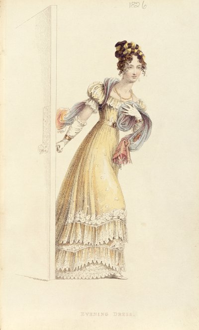 Avondjurk, modeplaat uit Ackermanns Repository of Arts door English School