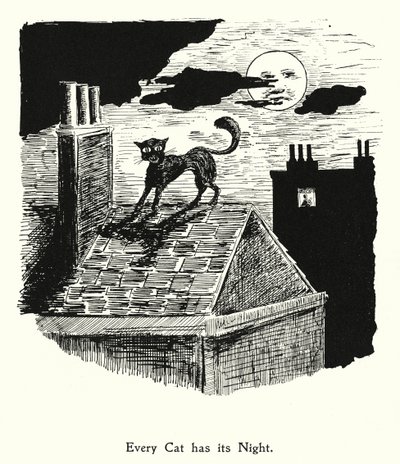Elke kat heeft zijn nacht; elke hond heeft zijn dag (litho) door English School