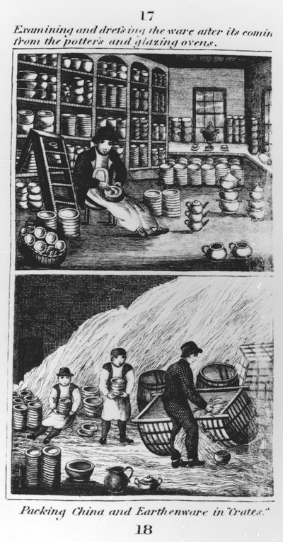 Het onderzoeken en aankleden van het aardewerk, 1827 door English School