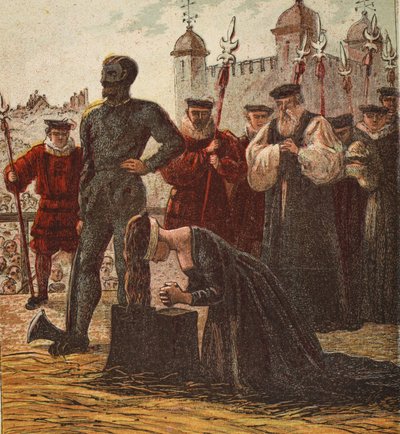 Executie van Lady Jane Grey, uitgegeven 1890 (kleur lithografie) door English School